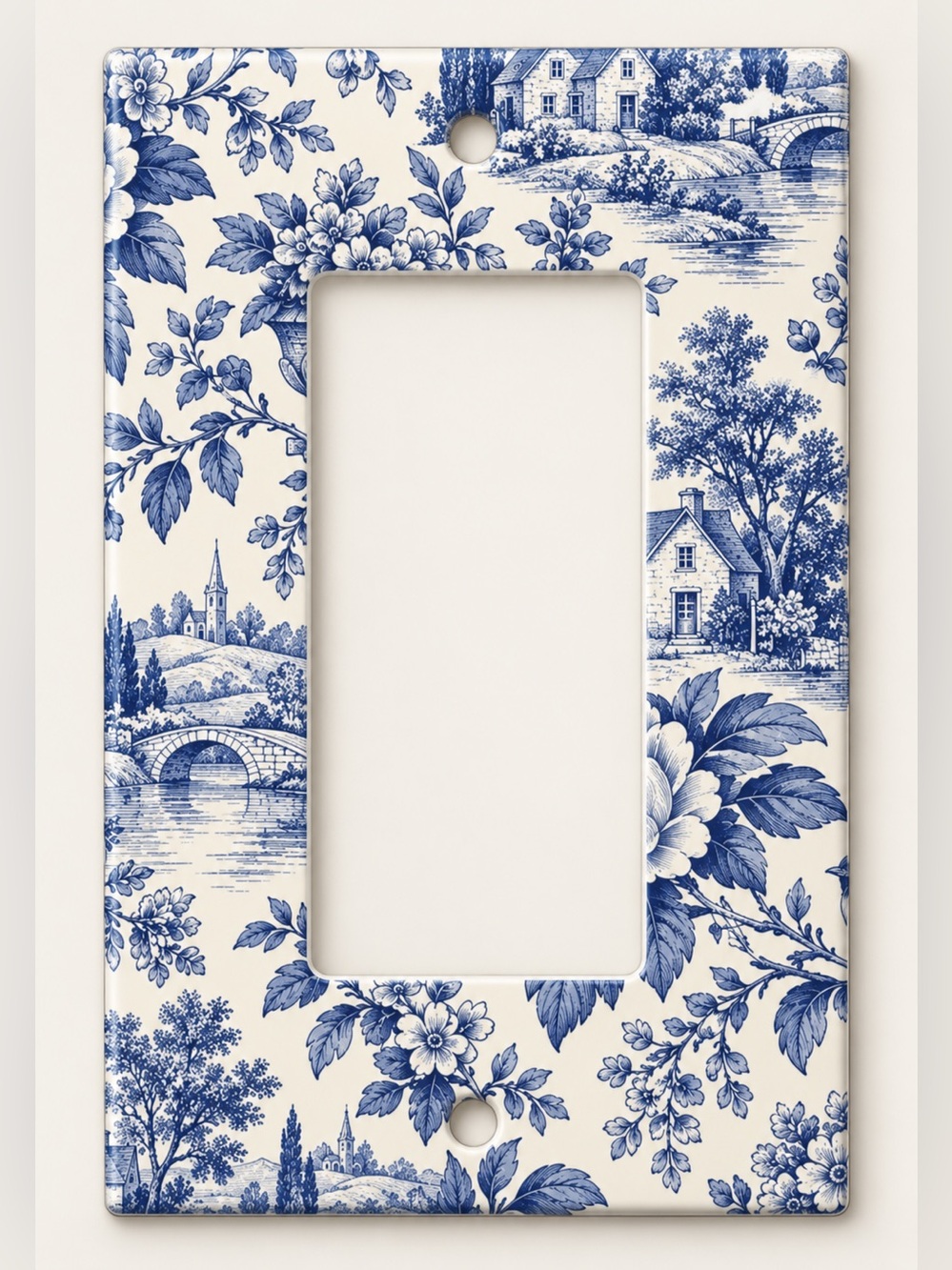 Blue & White Toile Floral Cottage Outlet Cover Wall Plate Midway Size